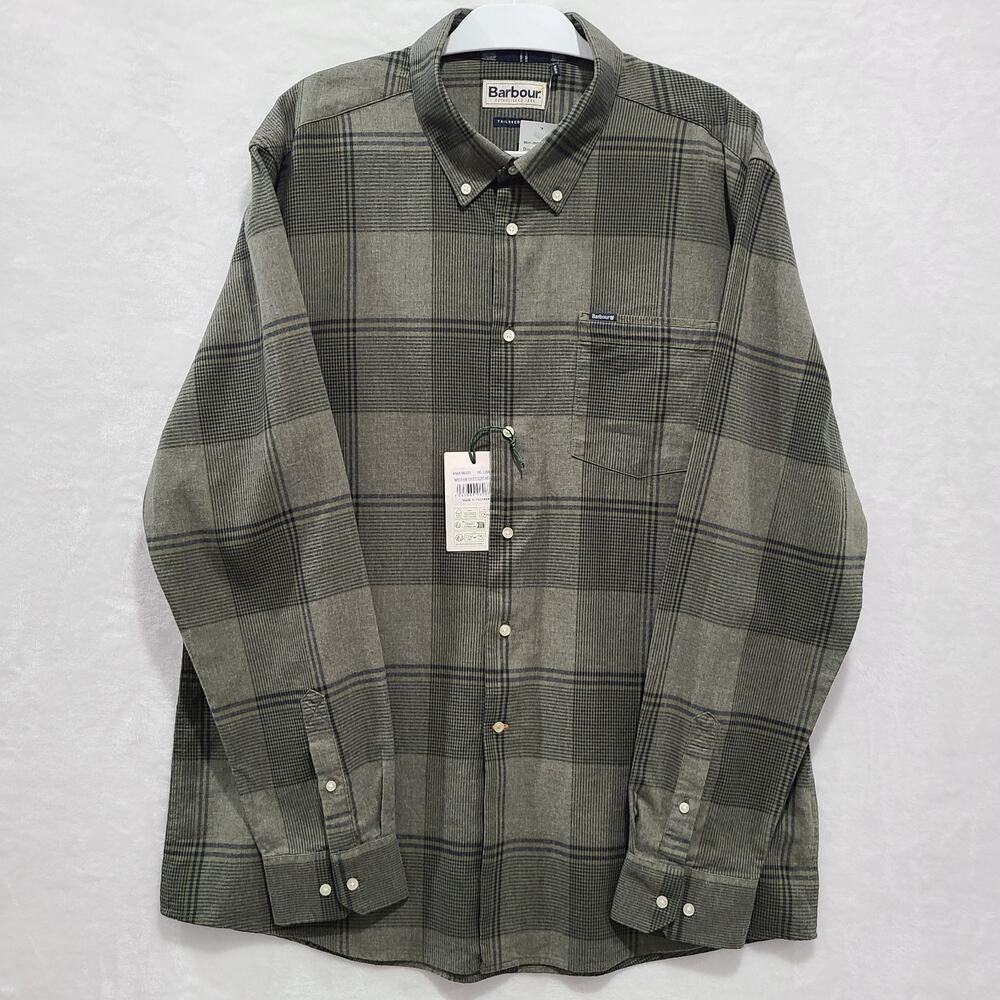 NWT Barbour Heaney Checked Tailored Shirt Olive Plaid Mens US XL MSH5709